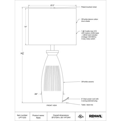 Nado Table Lamp LPT1233 LPT1233 TECHNICAL