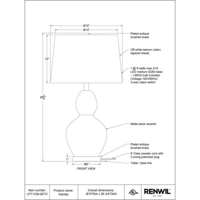 KAMILIA Table Lamp (Set of 2) LPT1239-SET2 LPT1239 SET2 TECH