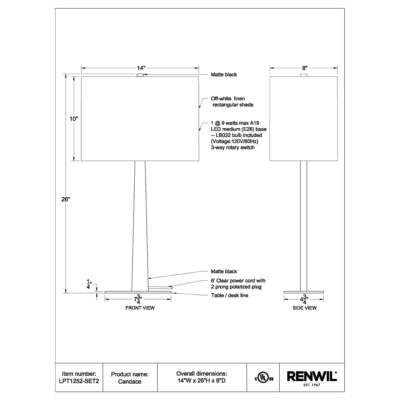 CANDACE Table Lamp (Set of 2) LPT1252-SET2 LPT1252 SET2 8