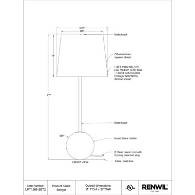 Bangor Table Lamp Set of 2 LPT1266-SET2 LPT1266 SET2 7