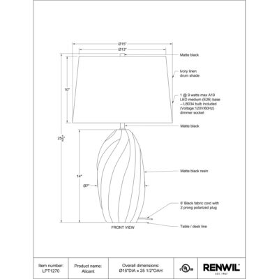 Alicent Table Lamp LPT1270 LPT1270 5