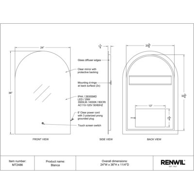 BLANCA LED Mirror MT2486 MT2486 TECHNICAL