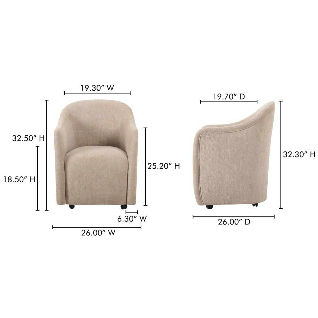 Drava Rolling Dining Chair Beige - Image 12