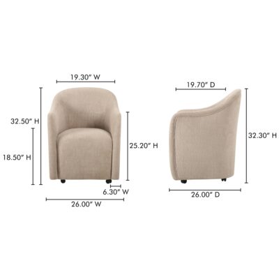 Drava Rolling Dining Chair Beige OA-1034-34 OA 1034 34 70