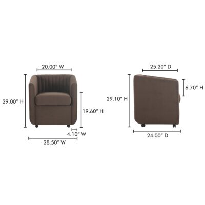 Jane Rolling Dining Chair Brown Velvet OA-1044-20 OA 1044 20 70