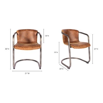 Benedict Dining Chair Grazed Brown Leather (Set of 2) PK-1048-03 PK 1048 03 70