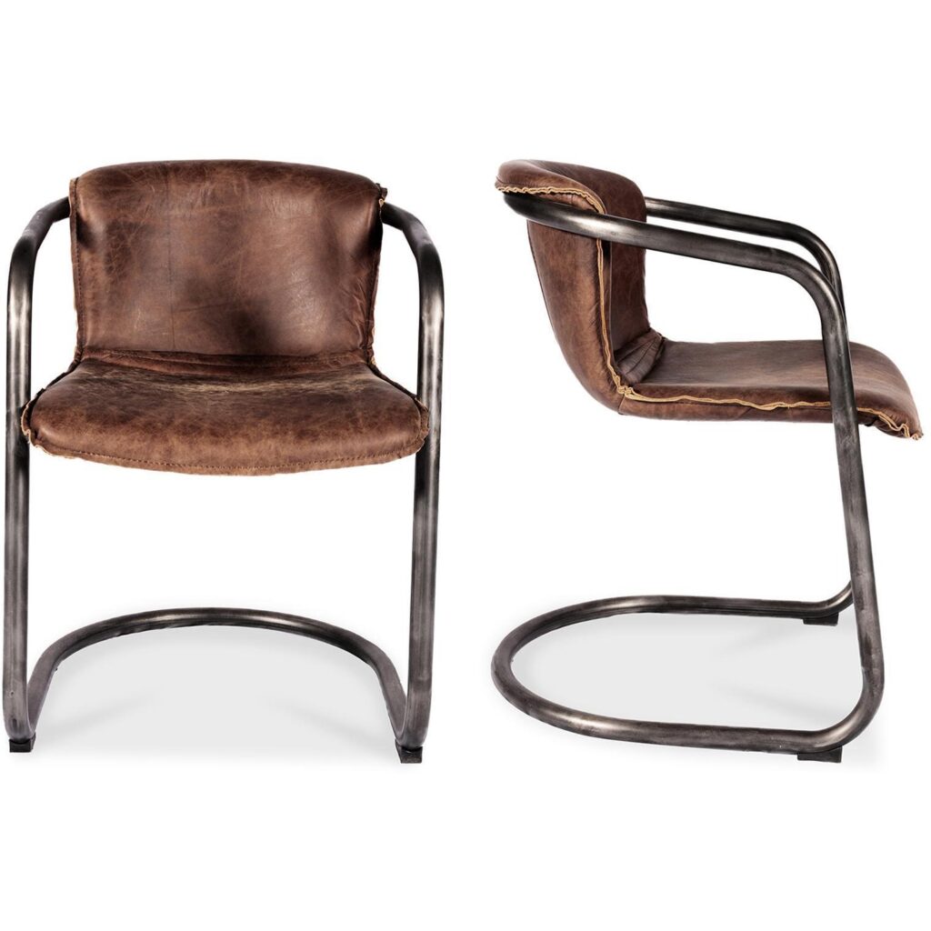 Benedict Dining Chair Grazed Brown Leather  (Set of 2)