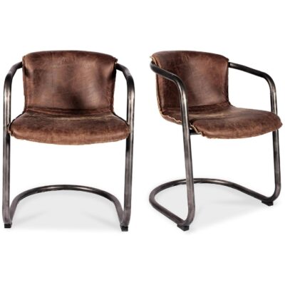 Benedict Dining Chair Grazed Brown Leather (Set of 2) PK-1048-03 PK 1048 03 81