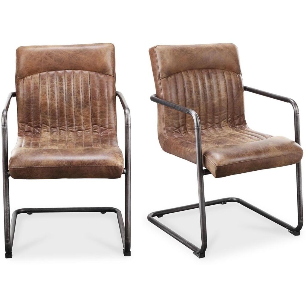 Ansel Arm Chair Grazed Brown Leather (Set of 2)