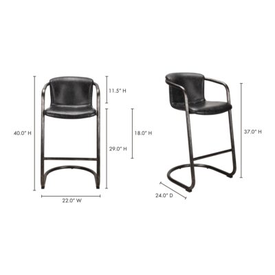 Freeman Barstool Onyx Black Leather (Set of 2) PK-1060-02 PK 1060 02 70