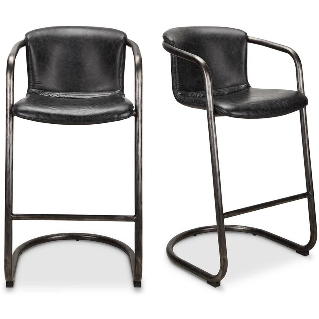 Freeman Barstool Onyx Black Leather (Set of 2)