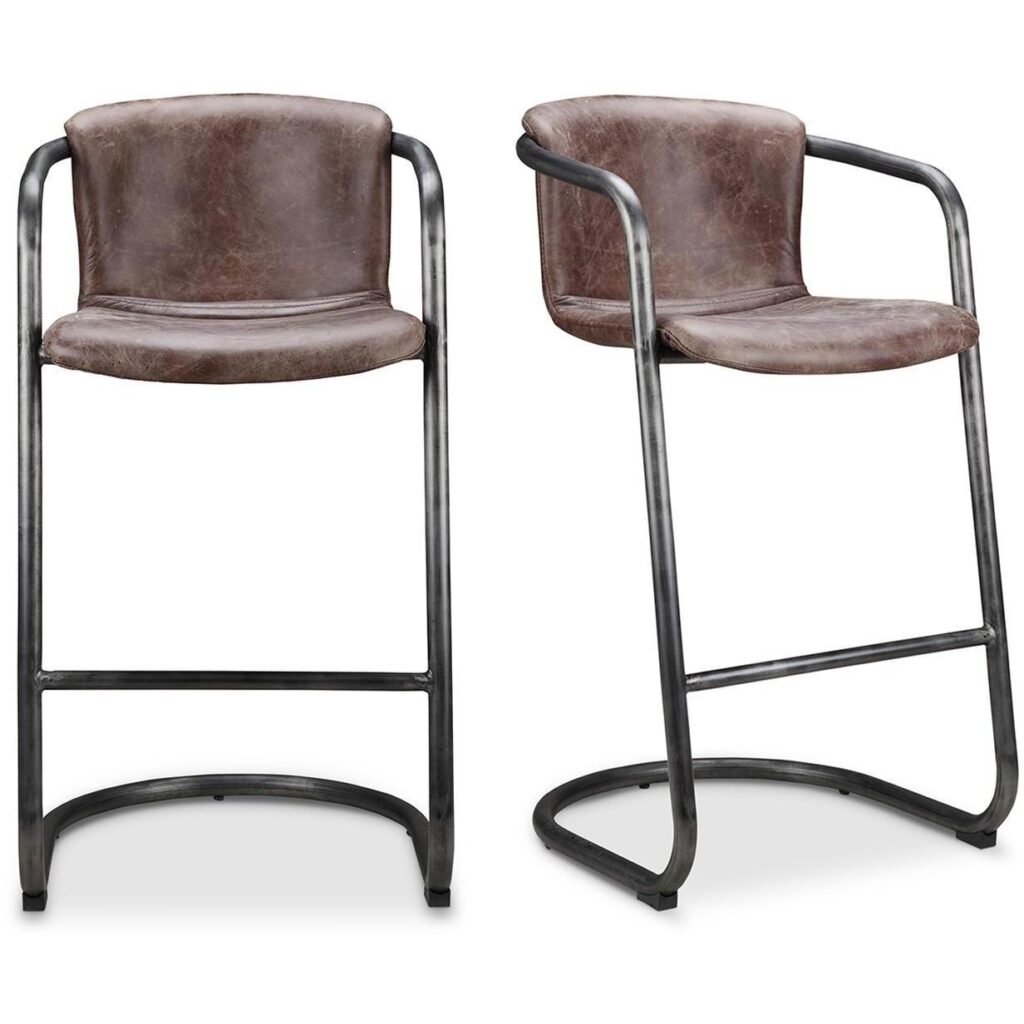 Freeman Barstool Grazed Brown Leather (Set of 2)