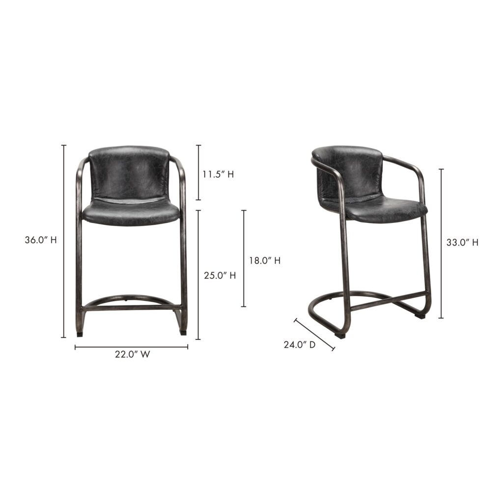 Freeman Counter Stool Onyx Black Leather  (Set of 2) - Image 6