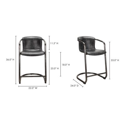 Freeman Counter Stool Onyx Black Leather (Set of 2) PK-1061-02 PK 1061 02 70