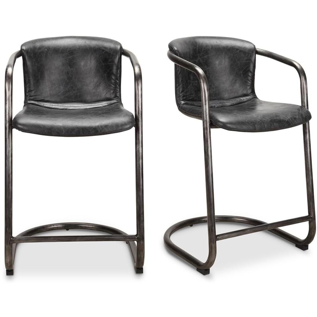 Freeman Counter Stool Onyx Black Leather  (Set of 2)