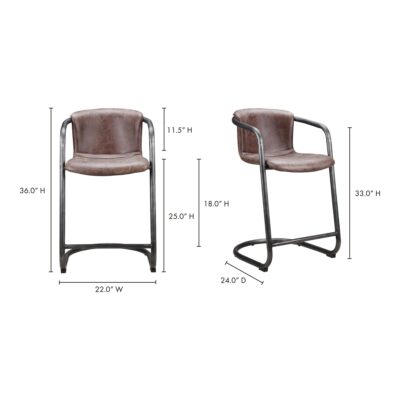 Freeman Counter Stool Grazed Brown Leather (Set of 2) PK-1061-03 PK 1061 03 70