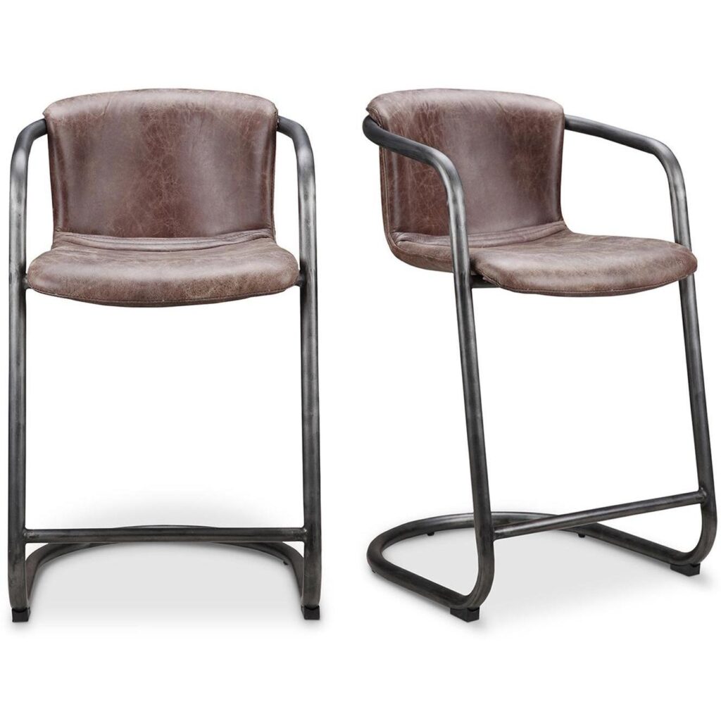 Freeman Counter Stool Grazed Brown Leather (Set of 2)