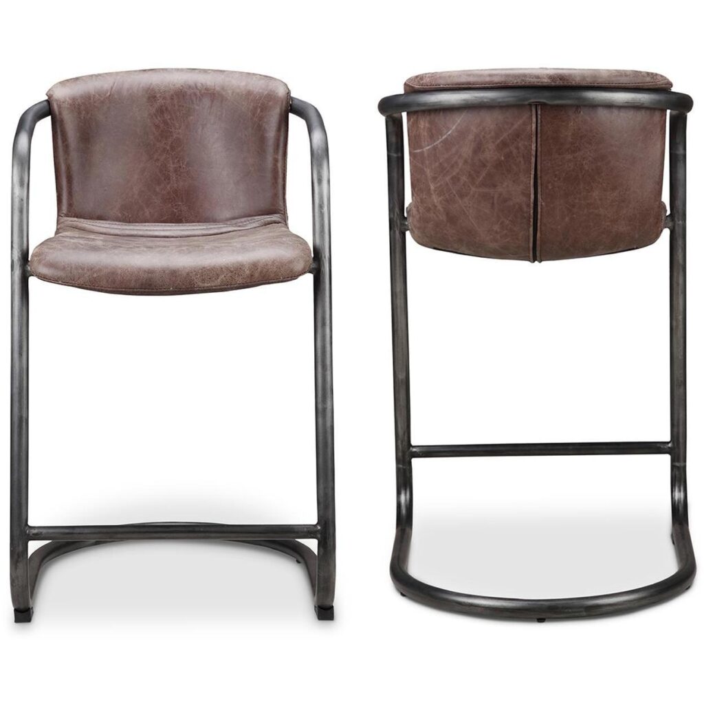 Freeman Counter Stool Grazed Brown Leather (Set of 2) - Image 2