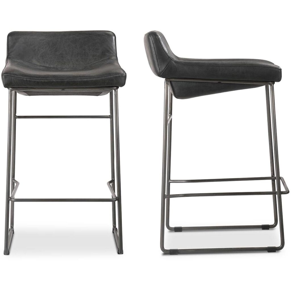 Starlet Counter Stool Onyx Black Leather  (Set of 2)