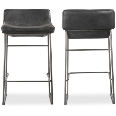 Starlet Counter Stool Onyx Black Leather (Set of 2) PK-1106-02 PK 1106 02 82