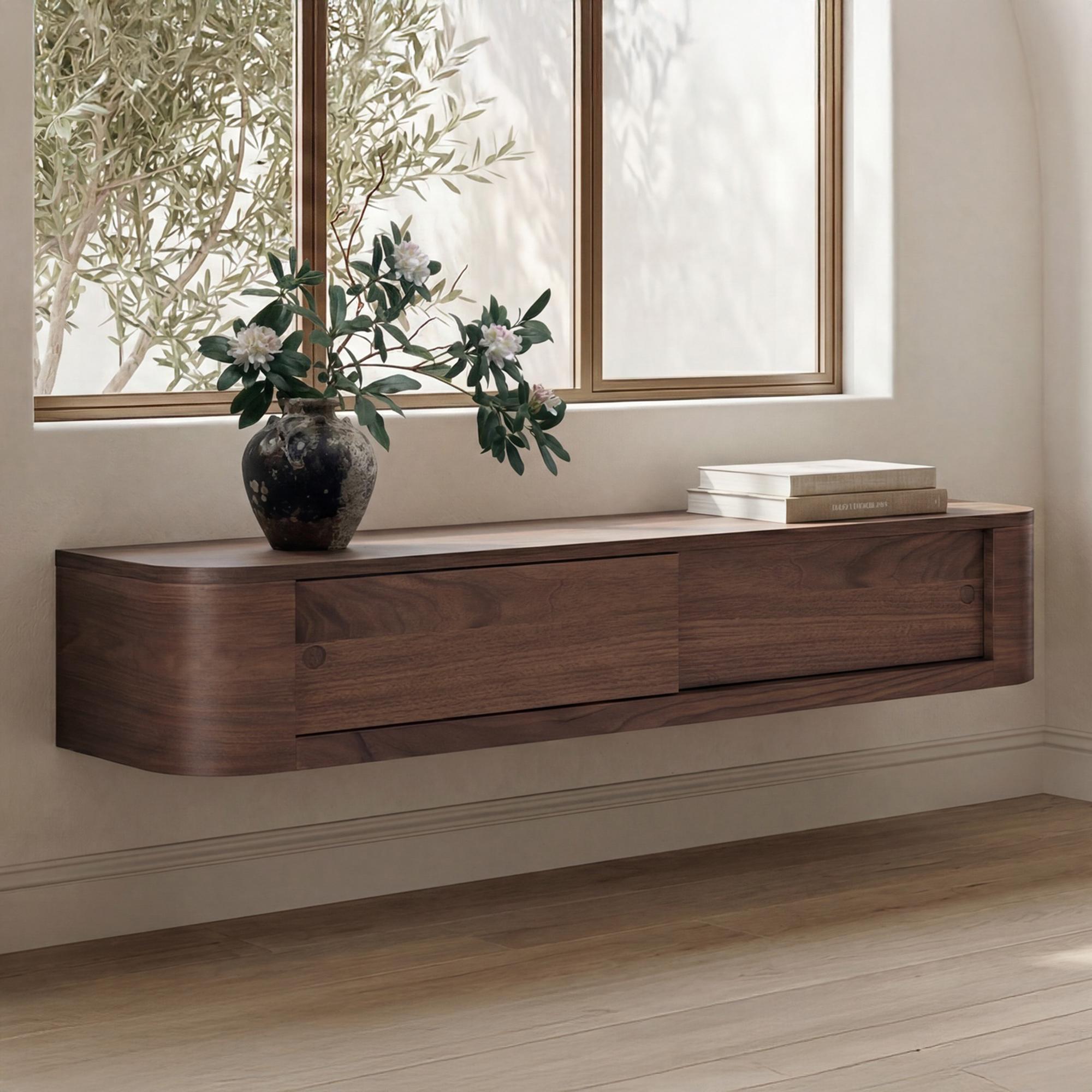 Round Off Floating Console Table Walnut 2 Round Off Floating Console Table Walnut - Image 2