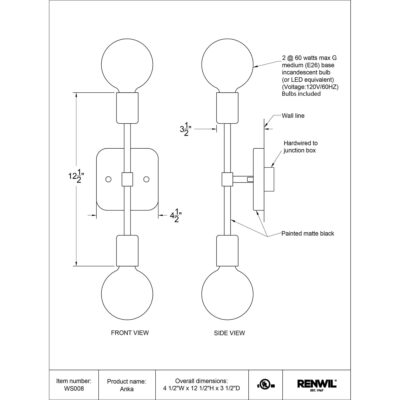 Albany I Wall Sconce WS008 WS008 TECH