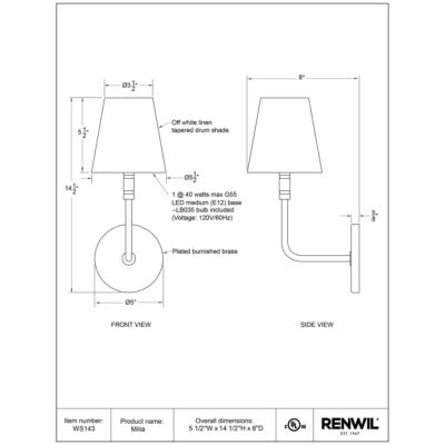 Milia Wall Sconce WS143 WS143 6