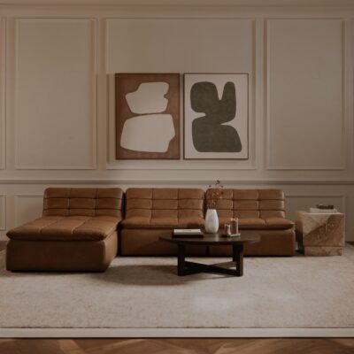 Lino Lounge Modular Sectional Tan Leather