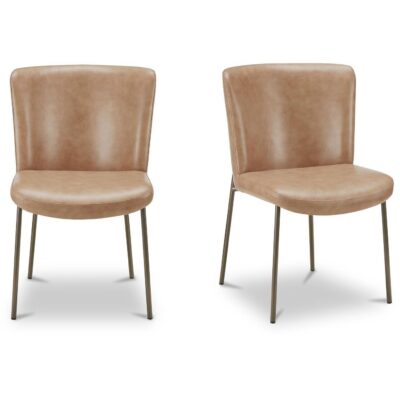 Early Dining Chair Tan Leather-Set Of Two