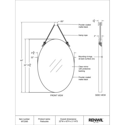 PARBUCKLE Mirror MT2365 tech drawing MT2365 1591386508